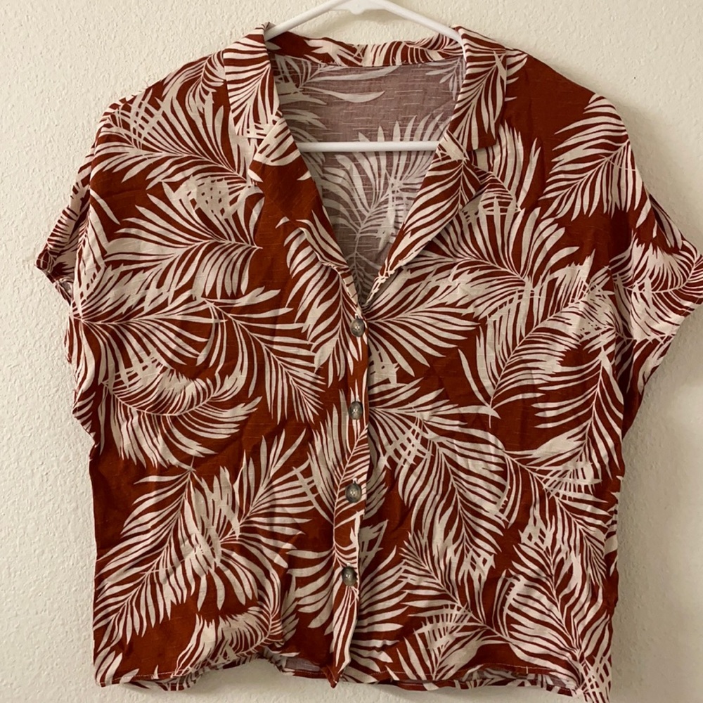 Small primark palm print button up short sleeve shirt